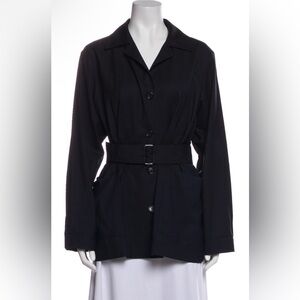 MaxMara Navy Wool Belted Jacket
